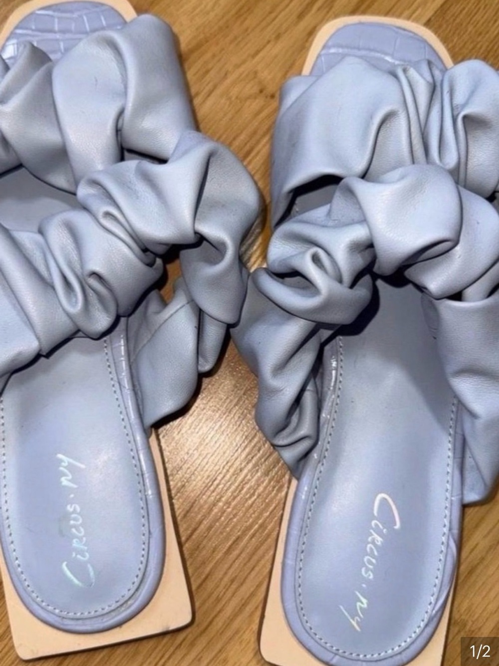 Sam Edelman Light Blue Ruched Slide Sandals